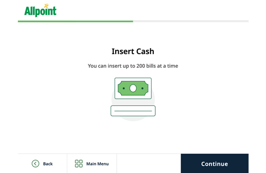 Allpoint ATM instert cash screen